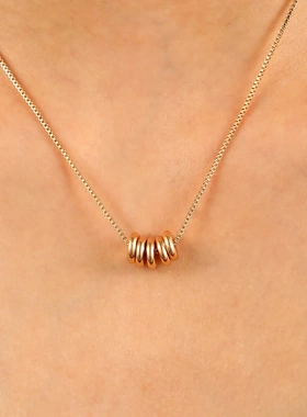 热销简约轻奢高级感圆片项链女 小众个性滚珠盒子链锁骨链