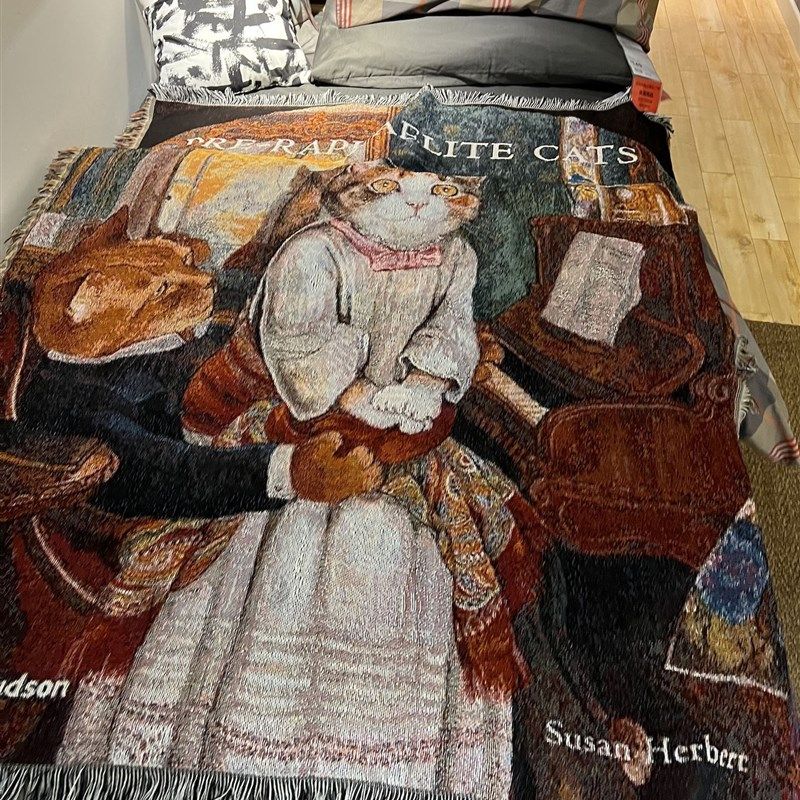 美国订单猫咪挂毯休闲毯装饰毯宠物毛毯棉质盖毯沙发毯布艺针织毯
