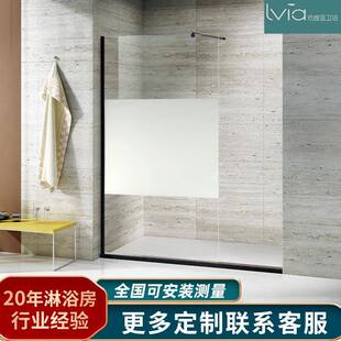 淋浴玻璃屏风磨砂防爆玻璃简易淋浴房隔断一字型干湿分离洗澡间