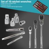 摇头棘轮扳手套筒组合10pcs专业汽修扳手高端产品镜面72齿