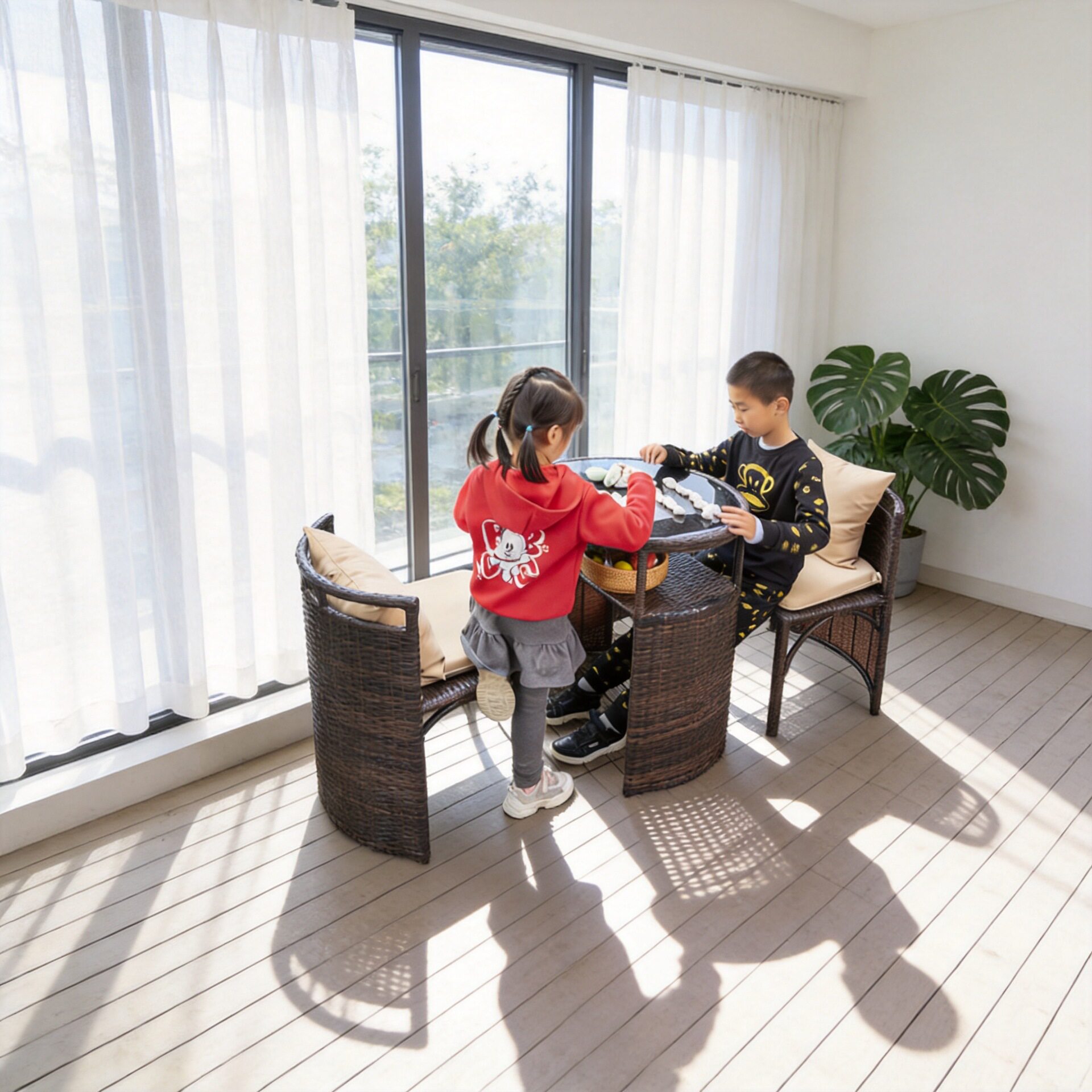 阳台藤编收纳桌椅简约户外露台小户型茶桌椅休闲藤椅子三件套组合