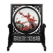 紫金湘绣双面绣刺绣摆件成品台屏办公室手工屏风客厅装 饰手工绣