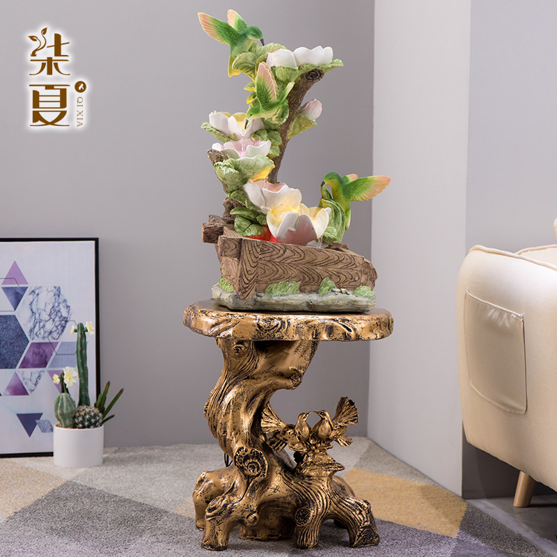 柒夏循环流水器工艺品客厅蜂鸟流水风水招财摆件 创意家居装饰品