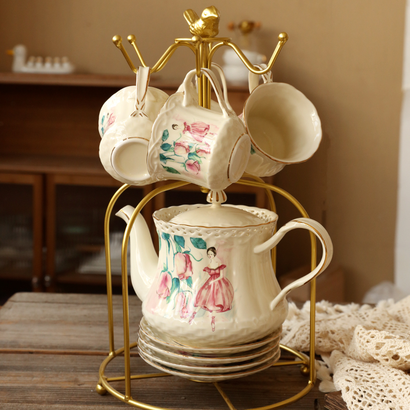 法式复古咖啡杯碟田园风奶茶花茶水壶套装欧式宫廷下午茶陶瓷杯子