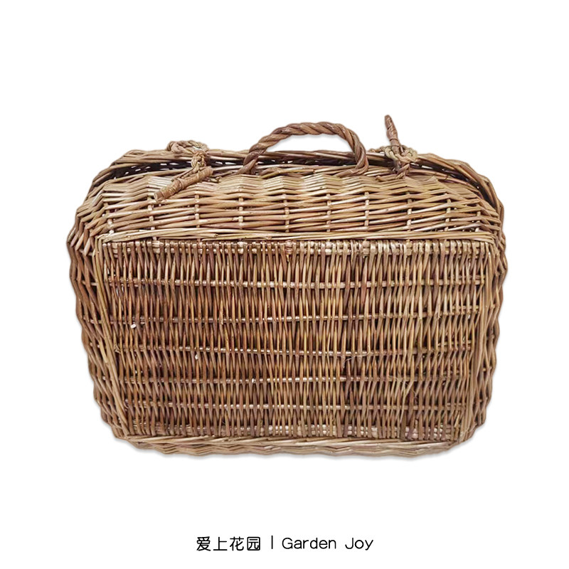 爱上花园手工柳编 家居装饰收纳篮菜篮果篮提篮 开合方型手提篮