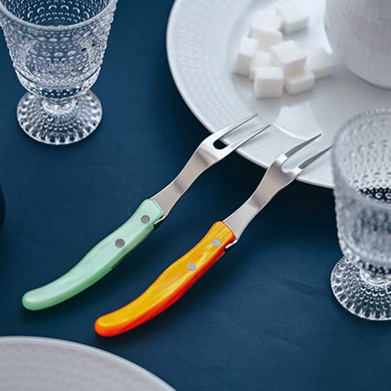 法国Claude dozorme狼头不锈钢奶酪叉橄榄木水果叉彩色树脂甜点叉