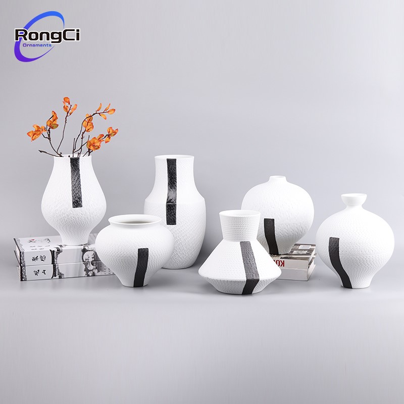 新中式简约白色陶瓷罐摆件样板间酒店软装饰品现代创意花瓶装饰品