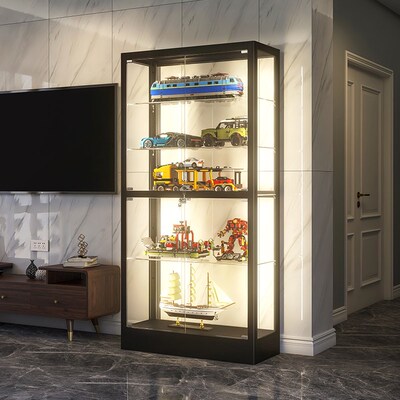 手办展示柜带灯玻璃柜防尘透明乐高展示柜家用模型玩具柜子展示架