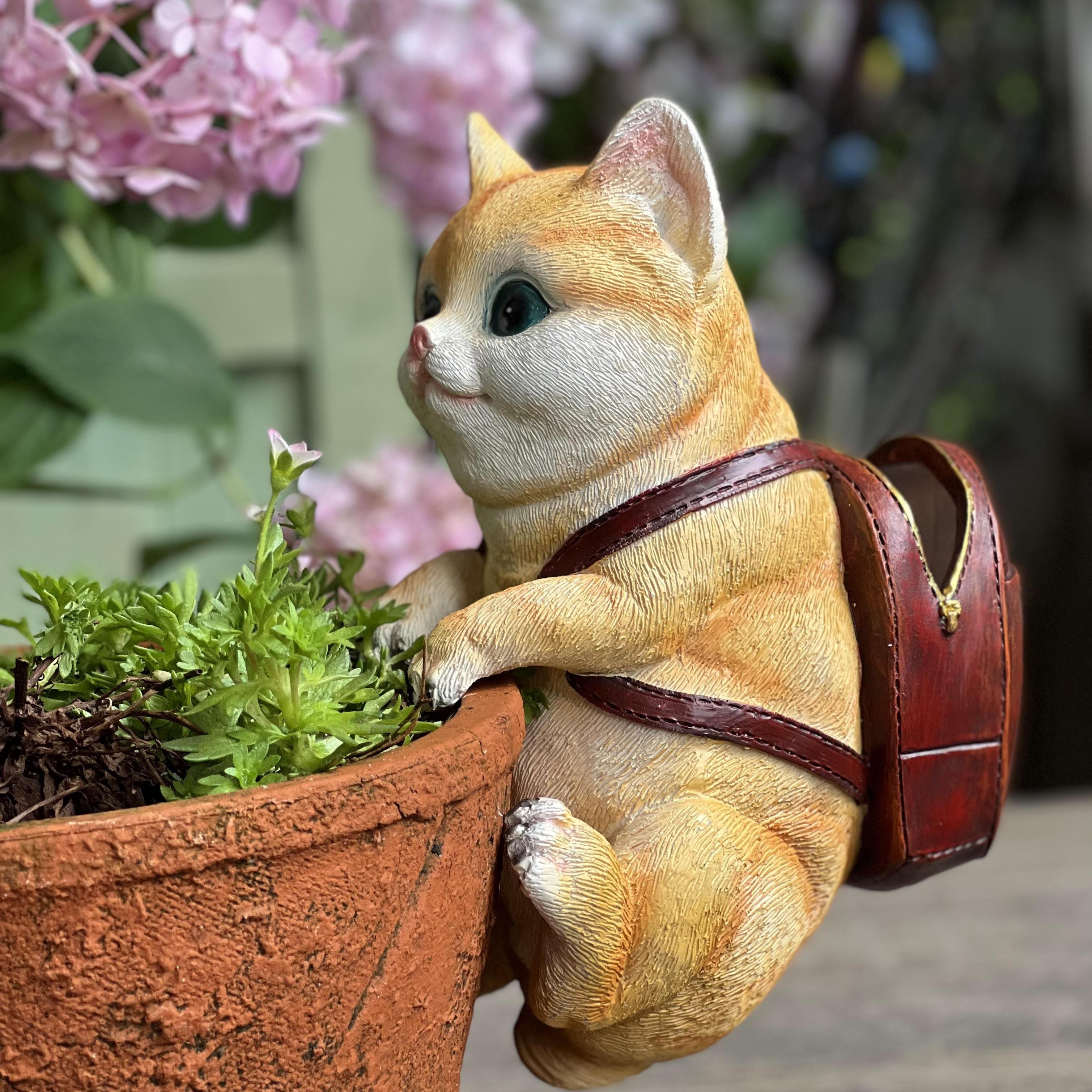 花园装饰可爱动物爬缸创意小摆件花盆栽造景挂件小猫小狗兔子树脂
