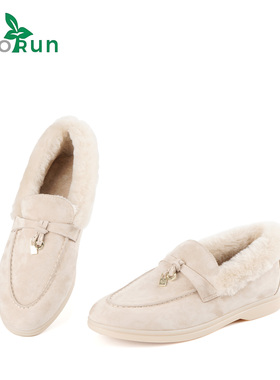 毛呢一脚蹬秋冬时尚一脚蹬乐福鞋毛绒保暖百搭女士乐福鞋