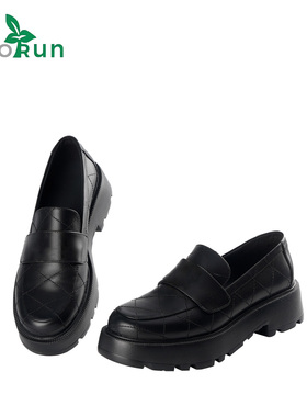 菱格乐福鞋秋季新款时尚百搭牛皮增高乐福鞋女士日常乐福鞋