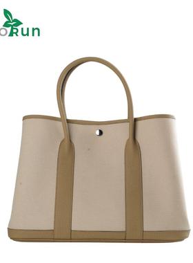 帆布拼皮花园包新款百搭气质手提包时尚日常真皮女包大容量