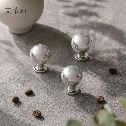 法式钛银色圆形衣柜门抽屉小把手