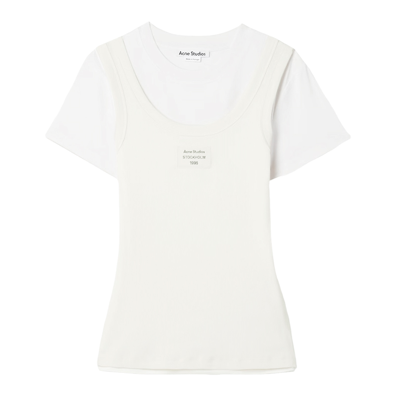 Acne Studios 25春夏新品 女士徽标印花假两件短袖T恤 白色AL0436