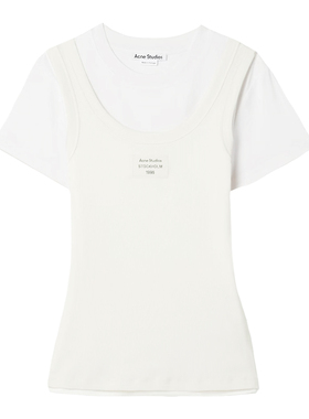 Acne Studios 25春夏新品 女士徽标印花假两件短袖T恤 白色AL0436