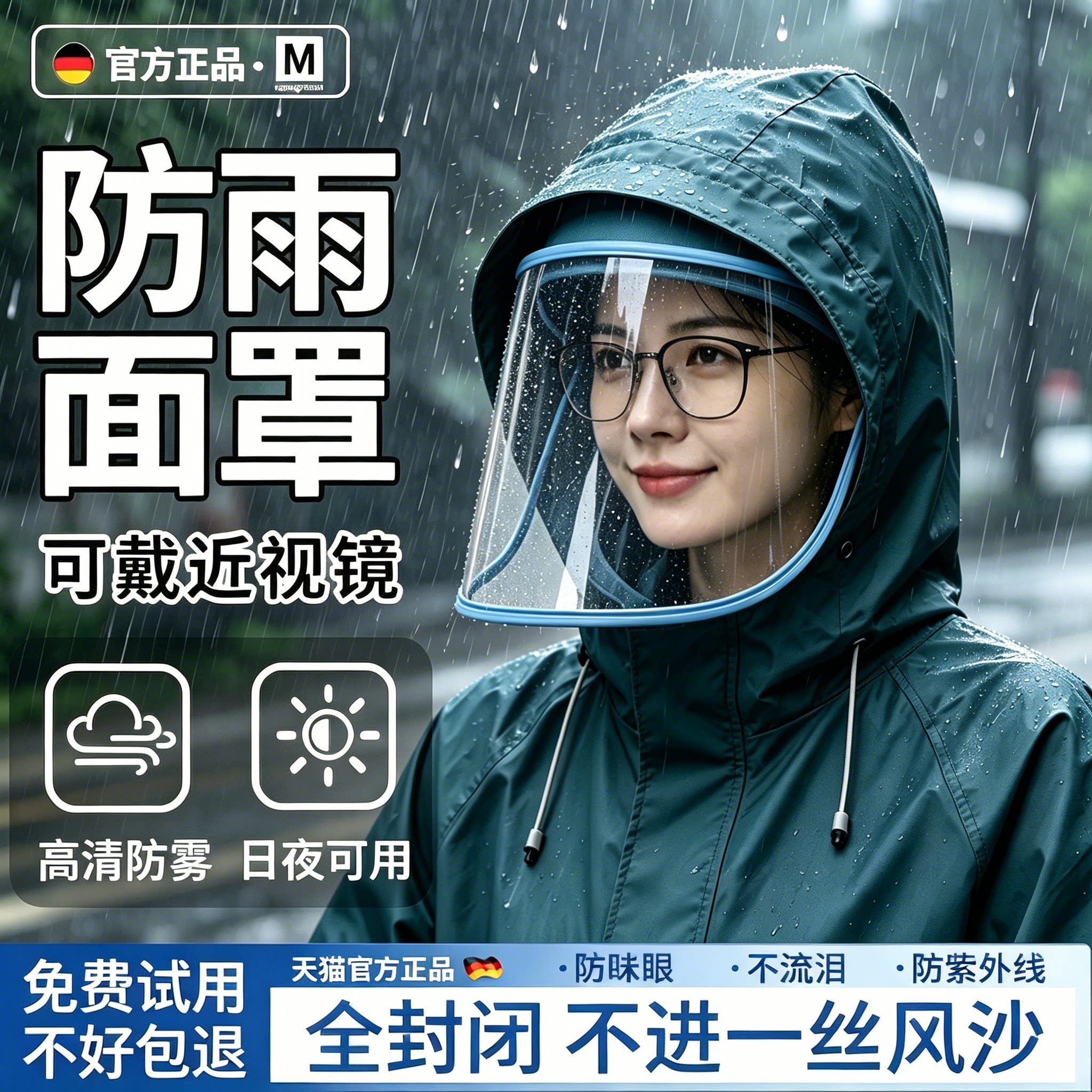 遮雨帽骑电动车防雨防风帽男女护脸透明面罩挡雨帽炒菜做饭防油溅