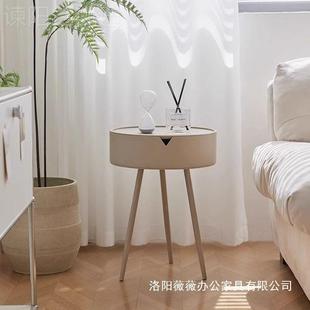 创柜意 奶油风HWS床简头纳现代约边几小茶几卧室圆形迷你角几新款