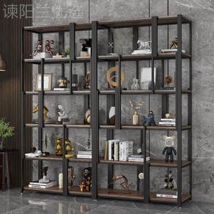 现代铁艺隔置物RYL书架断属展示架客厅实木收纳柜架办公室金博古