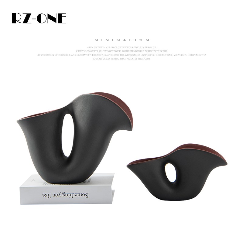 Rzone 现代异形创意几何喇叭陶瓷花瓶样板间软装陈列软装饰品摆件