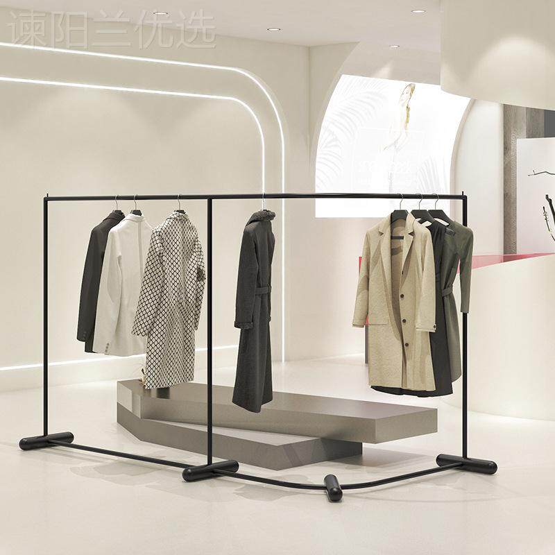 男服装店展示黑色落地衣架FYM女童装店陈列道具侧挂铁艺中装岛架