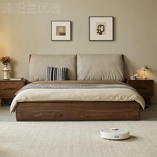 美可储物实木床箱体床大箱高黑胡桃木双人储物床床主卧北VIA软包