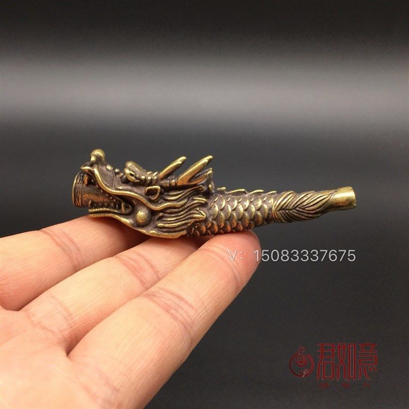 纯铜生肖龙龙头烟斗黄铜龙头老烟斗烟嘴烟袋古玩铜器收藏