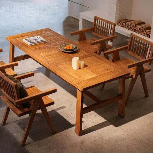 中式榆木餐桌老家用花长DZS桌咖啡馆实木新茶桌民宿餐桌拼客厅茶