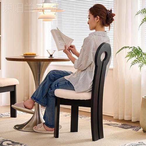 AVB法式复古实木餐椅侘寂化风家用奶油风北妆椅靠简背椅子欧约钥