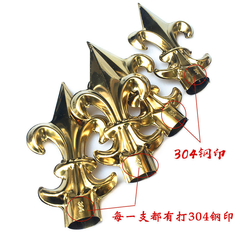 304不锈钢欧式19/22/25方圆管金色装饰枪头庭院防盗围栏牛角尖花