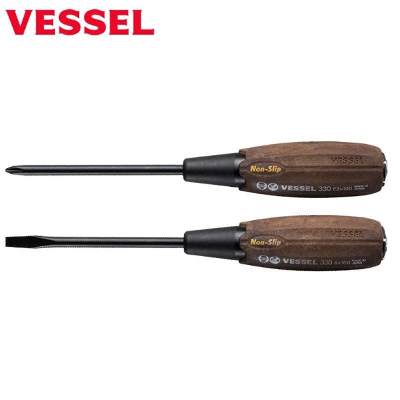 日本VESSEL威威进口防油螺丝刀木柄防滑贯穿可敲击螺丝批B330