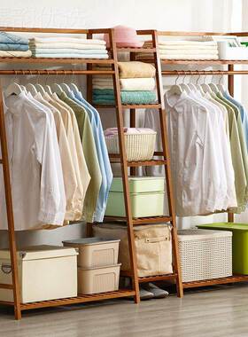 挂衣架地YLA置物架卧室简易衣柜纳多功能衣帽架实木架收挂落衣服