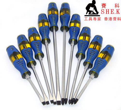 香港赛科SHE.K 防滑柄铬钒钢螺丝刀 可敲打穿心螺丝批 6*200