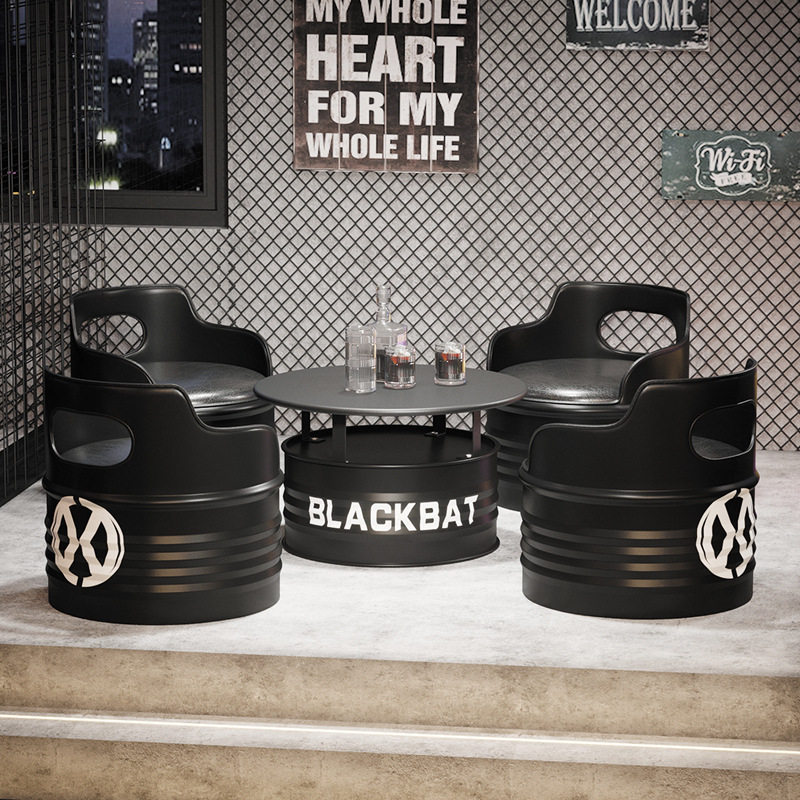 工业风油桶沙发酒吧清吧卡座奶茶店办公室休息区铁艺茶几桌椅组合,商业/办公家具,卡座,淘宝优惠券,粉丝福利购,淘宝优惠卷