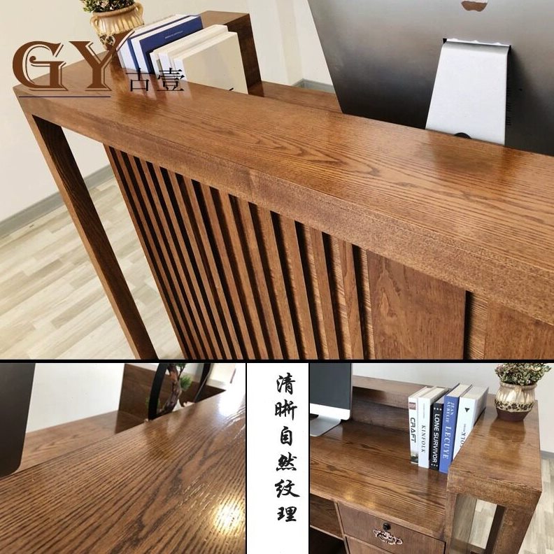 直销新中式收银台实木吧台桌复古风餐厅前台茶楼酒店养生馆接待台