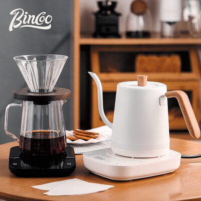直销Bincoo咖啡温控手冲壶挂耳长嘴电热水壶控温壶不锈钢带温度计