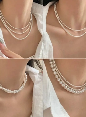 法式轻奢复古珍珠项链女高级感气质百搭时尚锁骨链饰品颈链