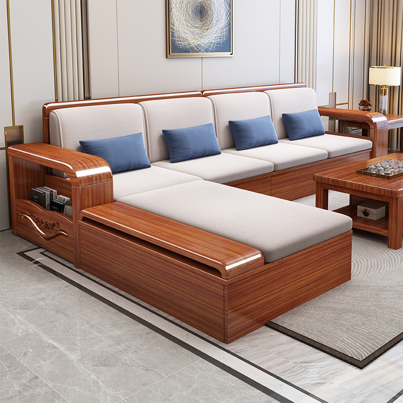 金丝胡桃木实木沙发组合客厅小户型冬夏两用中式可储物沙发