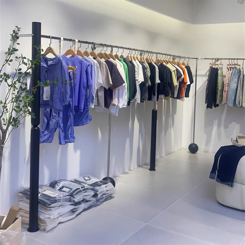 服装展示架上墙壁挂陈列道具黑色挂衣杆不锈钢落地式男女装店货架