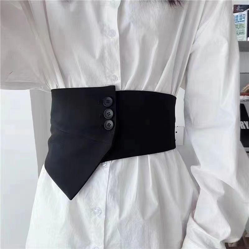 韩版弹力松紧束腰绑带腰封女外穿宽百搭装饰配连衣裙收腰腰带黑色