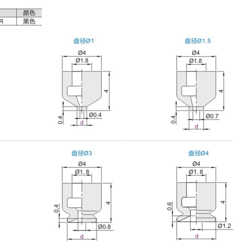 怡合达精密型真空吸盘J-WEP01-d2 J-WEP01-d1.5 J-WEP01-d4 d3