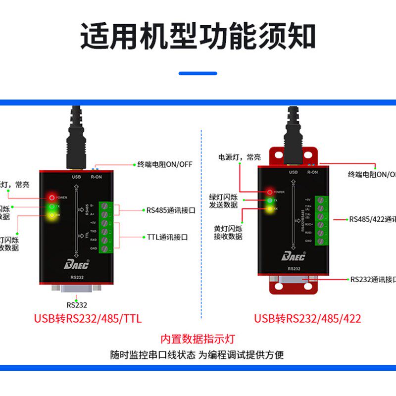 艾莫迅USB串口转换器RS232/485/TTL信号工业级转换模块USB TO通讯