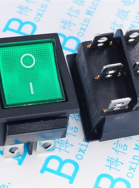 KCD4船型开关 31x25mm 六脚 船形 6脚 16A 250V  绿色 带灯