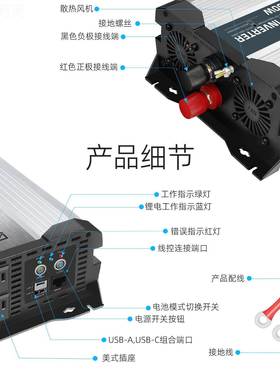 新品12V转10V1RQV50瓦纯正弦波太阳能0宝逆变器停电 power 1inver