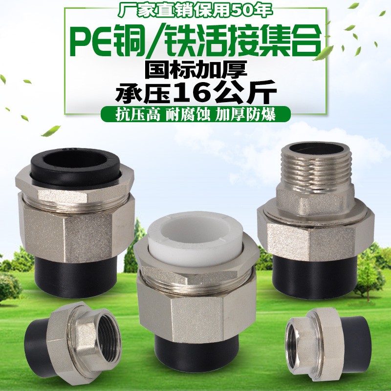 PE外丝内丝铜铁双头双活接PE转PPR铜铁活接转换接头水管管材管件