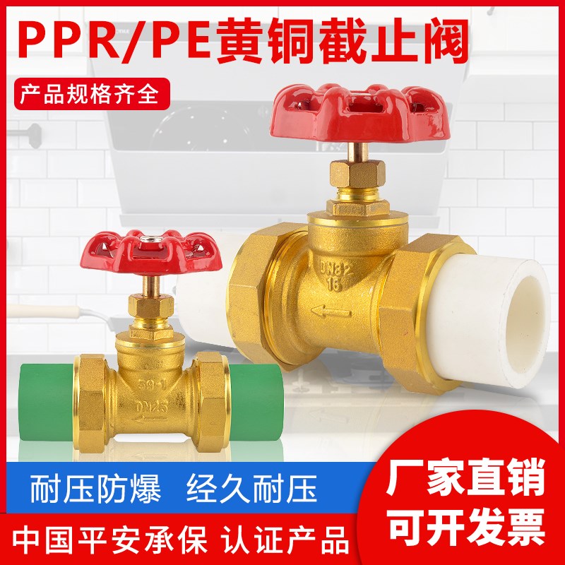 PPR截止阀双活接黄铜4分20PE自来水管热熔6分25水截门50开关1寸32