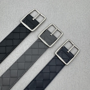 2026新款男士真皮编织腰带商务休闲针扣男款皮带百搭裤带3.5cm宽