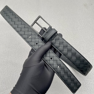 小牛皮编织皮带男真皮商务休闲腰带男百搭黑色针扣裤腰带3.5cm宽