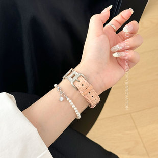 S10表带iwatch9苹果手表se 4代41 四叶草美洲鳄鱼皮表带适用apple 45mm女高级小众 watchS11 千洛新款