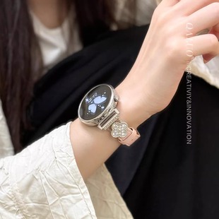 4pro表带gt3 fit3 2pro高级感荣耀watch5金属41 千洛星芒满钻牛皮适用华为手表watchGT6 46mm真皮女款 gt5