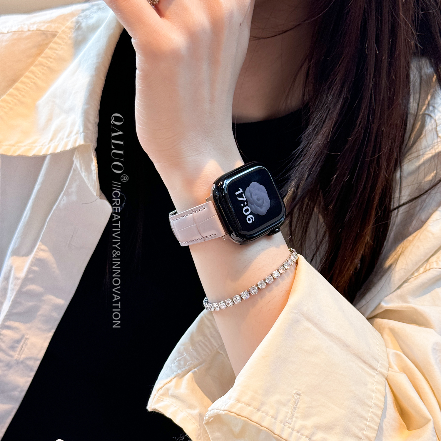 适用applewatch大竹节鳄鱼皮表带